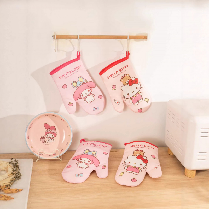 Oven Mitt Silicone - ถุงมือซิลิโคนเฮลโล คิตตี้ คุโรมิ ถุงมือหนา ทนความร้อนสำหรับใช้ในครัวเรือน ถุงมือกันความร้อน