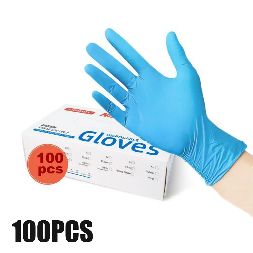 Exam Glove Nitrile - ถุงมือไนไตรล์แบบไม่มีแป้ง ถุงมืออนามัยแบบใช้แล้วทิ้งสำหรับทำเล็บ-สีฟ้า 100 ชิ้น/กล่อง