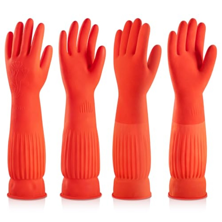 Dish Glove Rubber - ถุงมือยางล้างจาน 2 คู่ - ถุงมือล้างจานแบบยาวบุขนแกะนำกลับมาใช้ใหม่ได้สำหรับล้างจาน ถุงมือครัวกันน้ำ