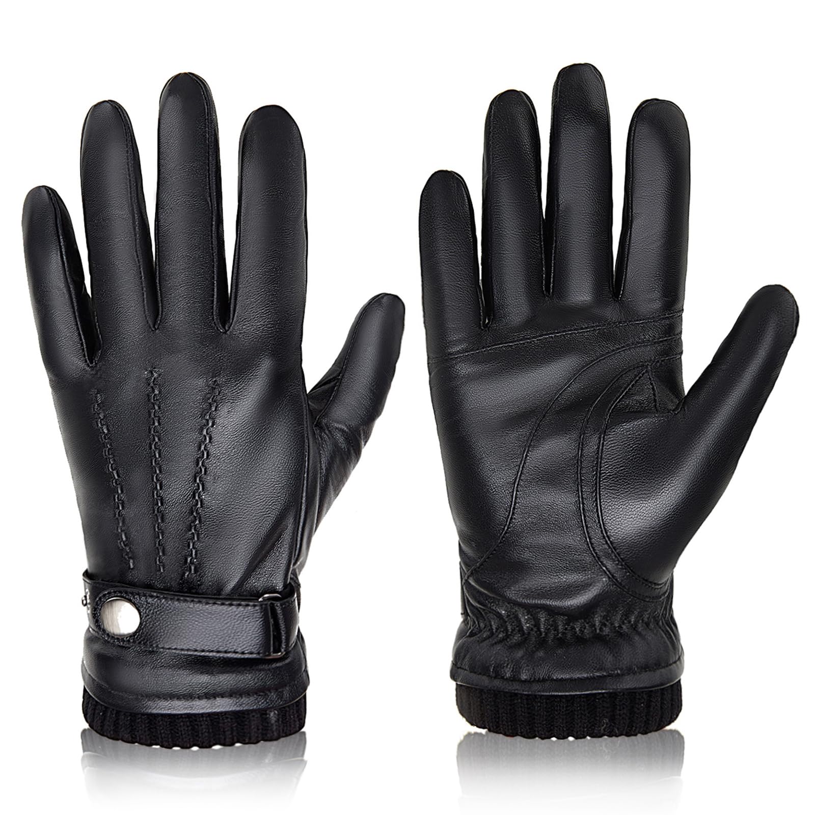 Leather Driving Glove - BISON DENIM ถุงมือหนังแกะสำหรับผู้ชายแฟชั่นผ้าแคชเมียร์บุหน้าจอสัมผัสแบบเต็มนิ้วถุงมือฤดูหนาวถุงมือขับรถที่ให้ความอบอุ่น