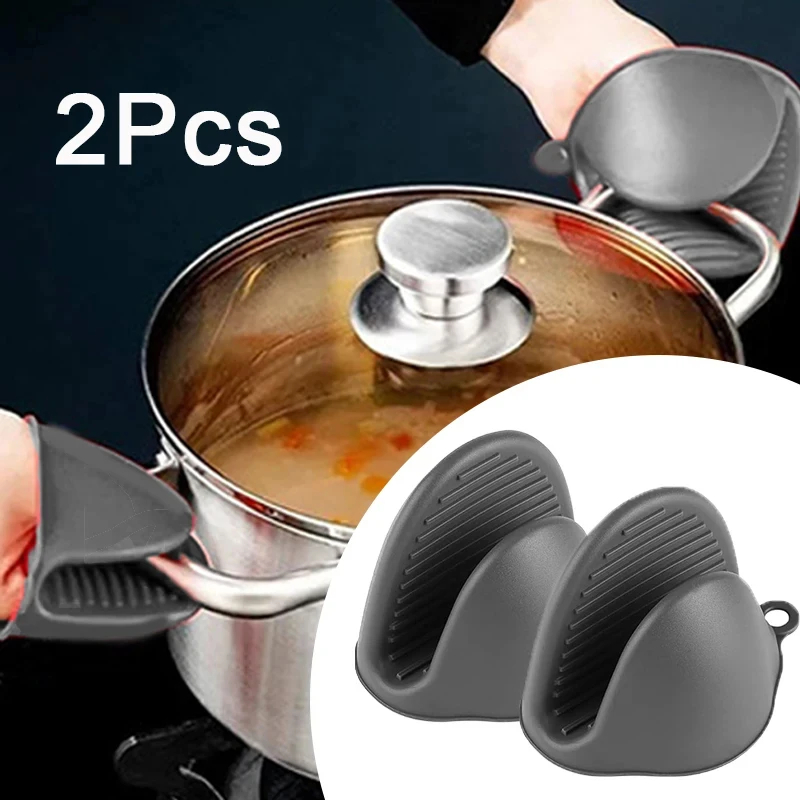 Oven Mitt Silicone - ถุงมือกันความร้อนซิลิโคนขนาดเล็ก 2 ชิ้น ถุงมือทำอาหารกันความร้อน ถุงมือกันลื่นแบบมีคลิปหนีบหม้อ ถุงมือสำหรับเตาอบ