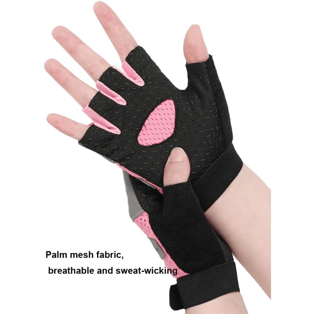 Workout Glove Gym - ถุงมือออกกำลังกายที่ระบายอากาศได้ดีสำหรับผู้หญิง พร้อมการยึดเกาะที่ดีขึ้นและการรองรับข้อมือสำหรับยกน้ำหนัก ฟิตเนส ปั่นจักรยาน อุปกรณ์ออกกำลังกาย เหมาะสำหรับการฝึกครอสเทรนนิ่ง