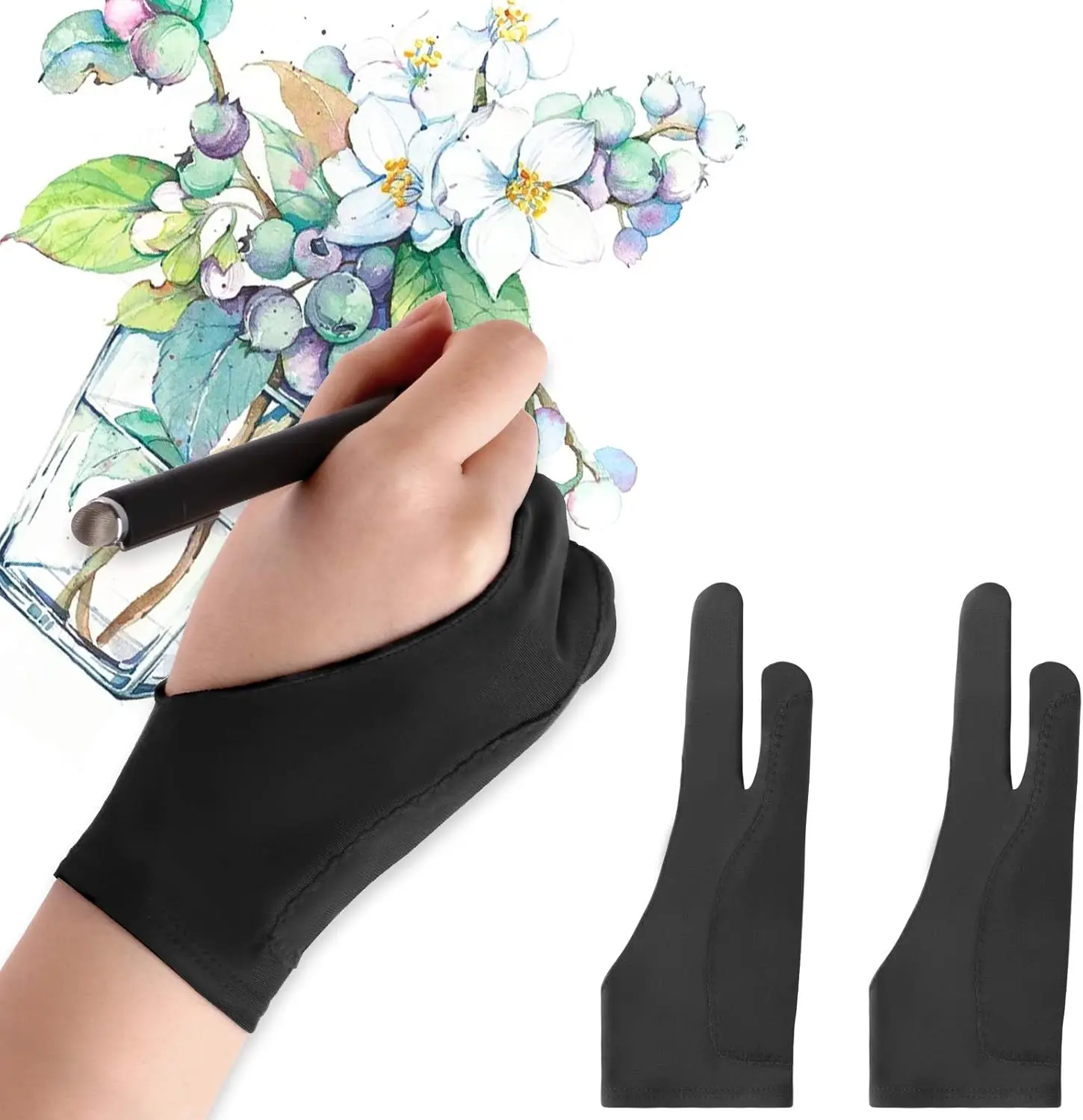 Touchscreen Glove Capacitive - S/M/L ถุงมือป้องกันการสัมผัส ถุงมือวาดภาพแบบสองนิ้วสำหรับแอปเปิล ไอแพดแท็บเล็ตแบบคาปาซิทีฟหน้าจอศิลปินวาดภาพแท็บเล็ตอุปกรณ์สำนักงาน
