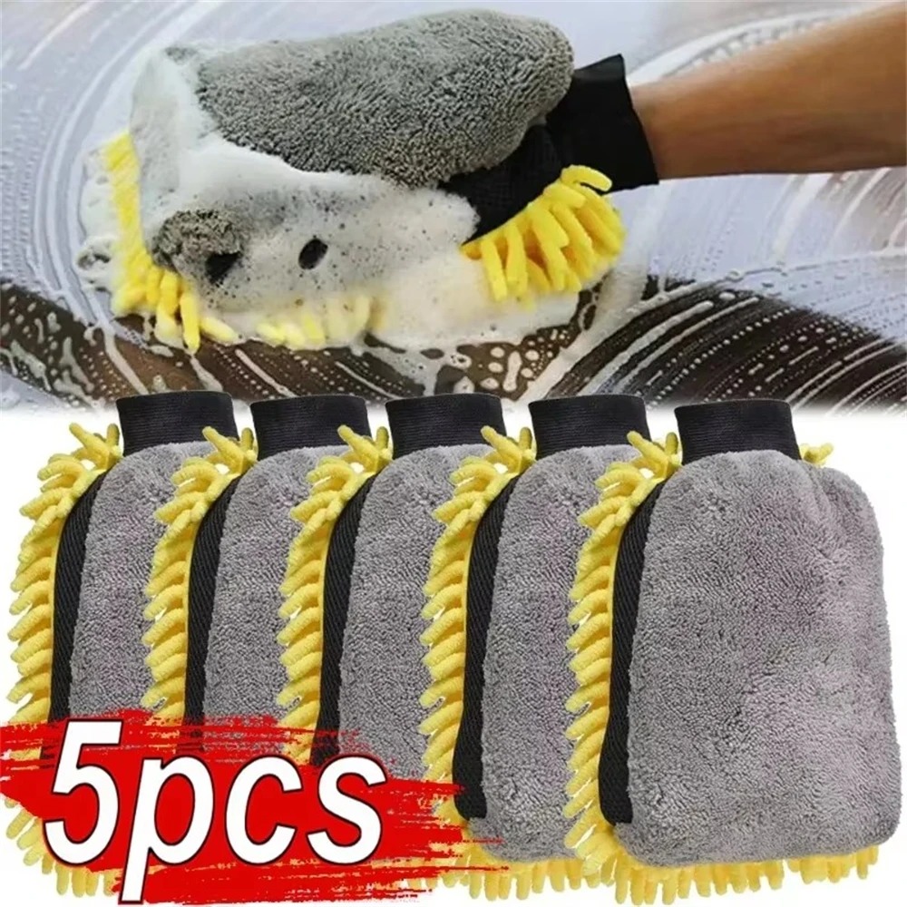 Gardening Glove Waterproof - 1/5pcs ล้างรถถุงมือกันน้ําไมโครไฟเบอร์ Chenille ถุงมือทําความสะอาดรถยนต์ Mitt แปรงรายละเอียด