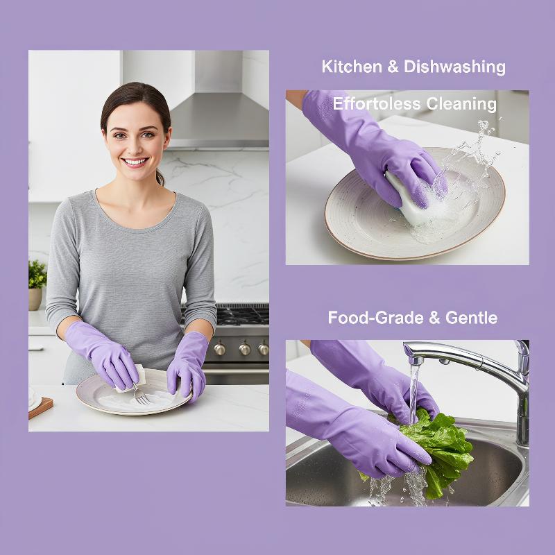 Dish Glove Rubber - 1 คู่ถุงมือยางล้างจาน, พร้อมด้ามจับกันลื่น, ถุงมือยางแบบใช้ซ้ำได้, สำหรับทำความสะอาดห้องครัวห้องน้ำ