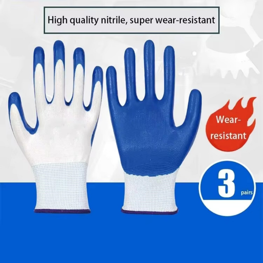 Nitrile Mechanic Glove - 3 คู่ลื่นทนต่อการสึกหรอถุงมือไนไตรล์ระบายอากาศแรงงานอุตสาหกรรมอาคารความปลอดภัยในการก่อสร้างถุงมือทํางานลื่น