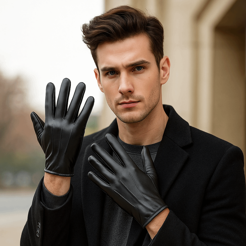 Leather Driving Glove - แฟชั่นถุงมือขับรถสีดำพังค์ คูล ฟูล ฟิงเกอร์ มิทเทนส์ โกธิค