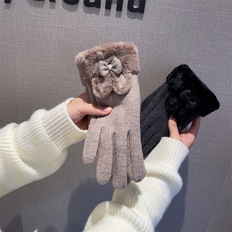 Wool Glove Lined - ถุงมือผู้หญิง ผ้าขนสัตว์บุซับใน หน้าจอสัมผัสได้ สำหรับฤดูหนาว ปั่นจักรยาน อุ่นสบาย
