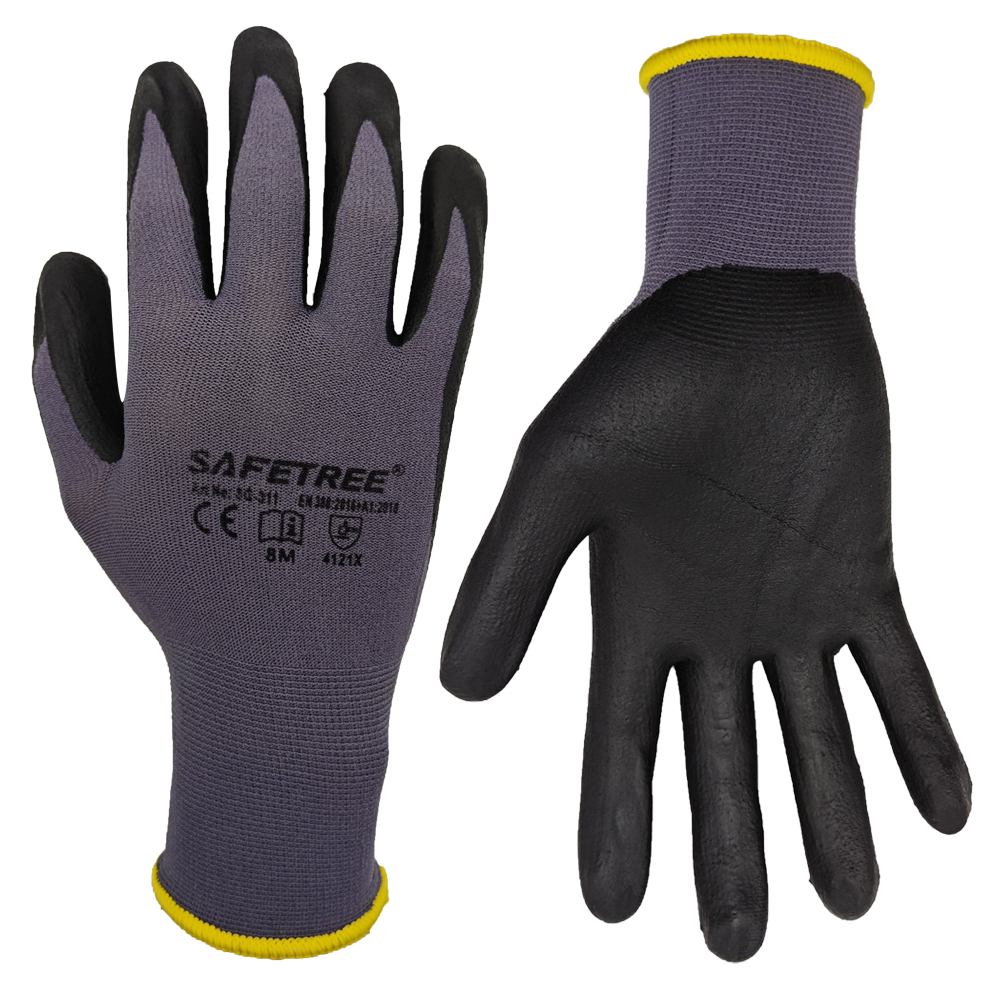 Nitrile Mechanic Glove - SAFETREE 10 คู่ CE ไนลอนถุงมือความปลอดภัยไนไตรล์เคลือบถุงมือช่างปาล์มเคลือบถุงมือสบายและบางสําหรับทํางานง่าย