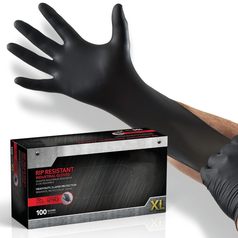 Latex Disposable Glove - ถุงมือไนไตรล์สีดำ 100 ชิ้น ถุงมือแบบใช้แล้วทิ้ง ปราศจากน้ำยาง สำหรับงานอุตสาหกรรม
