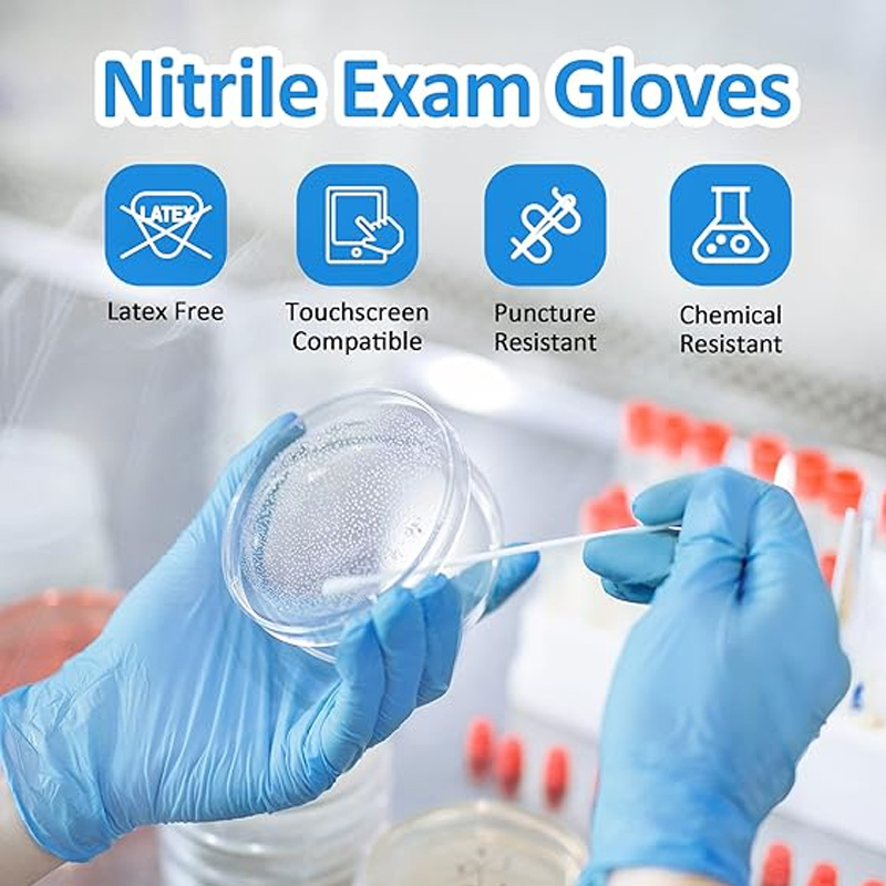 Exam Glove Nitrile - ถุงมือไนไตรล์สีน้ำเงินเกรดทางการแพทย์ แพ็ค 100 ชิ้น ปราศจากน้ำยางและแป้ง สำหรับตรวจโรค