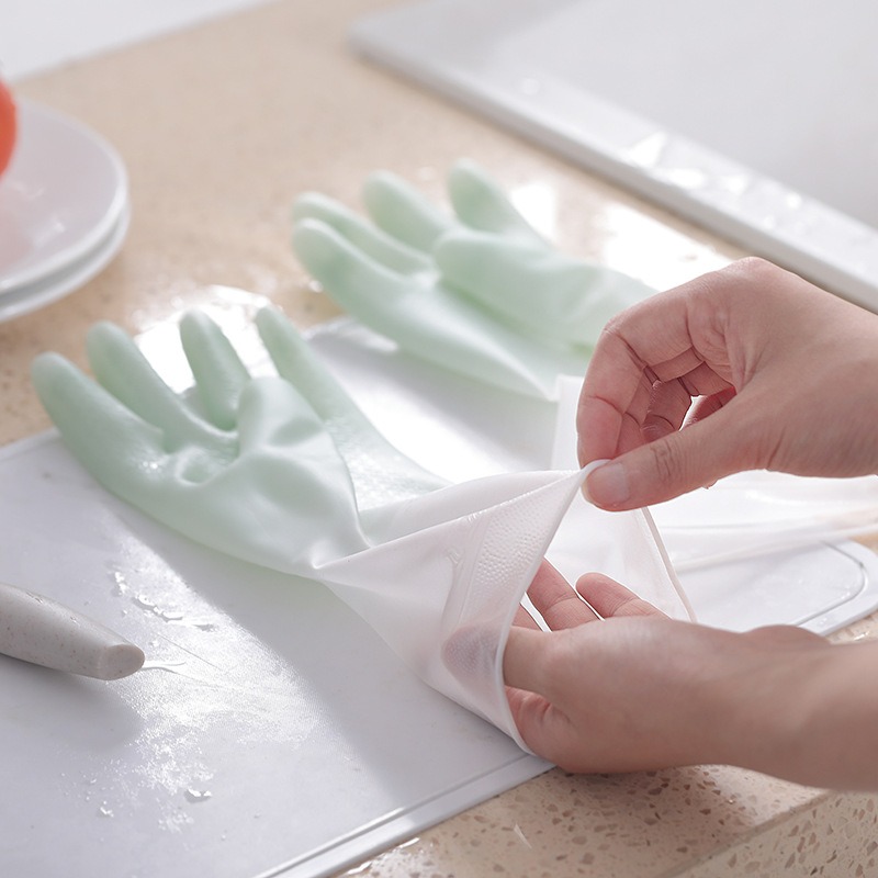 ถุงมือล้างจาน PVC สองสี หนาพิเ - Dish Glove Rubber บทวิจารณ์และราคา