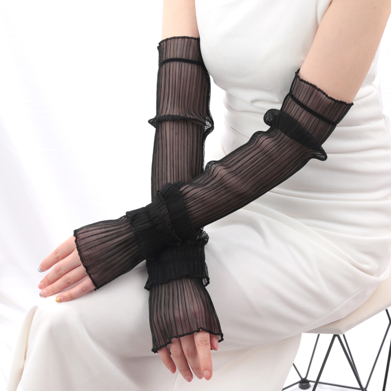 1 คู่ผ้าไหมน้ําแข็งแขนยาว Sun- - Fingerless Glove Knit บทวิจารณ์และราคา
